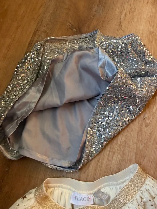 2 - Children's Place Silver Sequin & Gold Star Tulle Skirt Set size small 5-6 - Picture 5 of 7